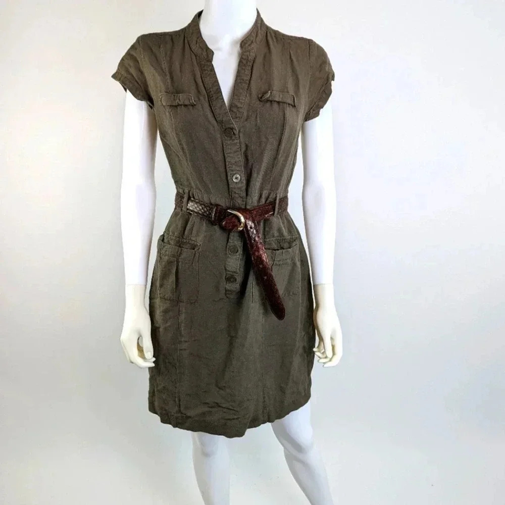 Banana Republic Safari Army Green Cargo Dress 8